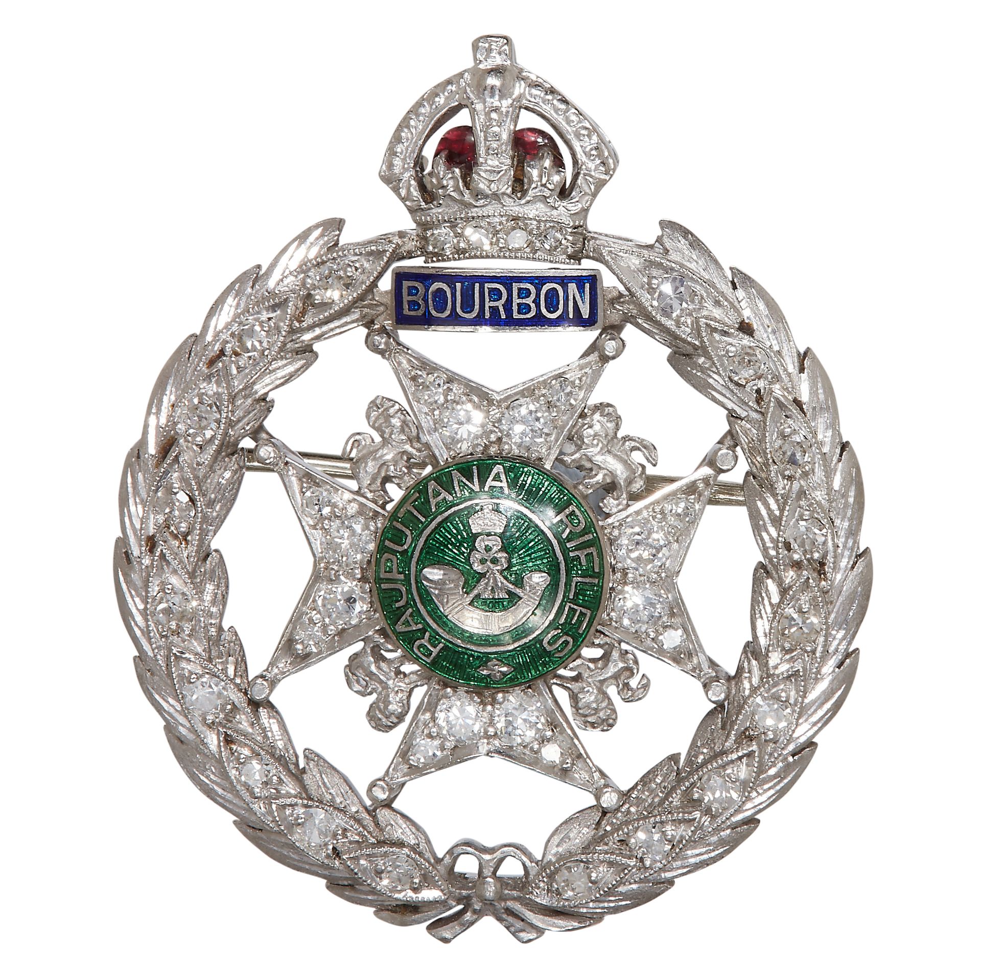 RAJPUTANA RIFLES DIAMOND AND ENAMEL REGIMENTAL BROOCH