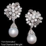 IMPORTANT PAIR OF DIAMOND AND PEARL DROP EARRINGS