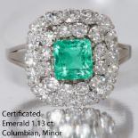 CERTIFIED EMERALD AND DIAMOND CLUSTER RING