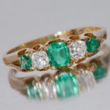 EMERALD AND DIAMOND 5-STONE RING