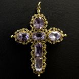 A VICTORIAN AMETHYST CANNETILLE CROSS PENDANT