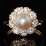 PEARL AND DIAMOND CLUSTER RING