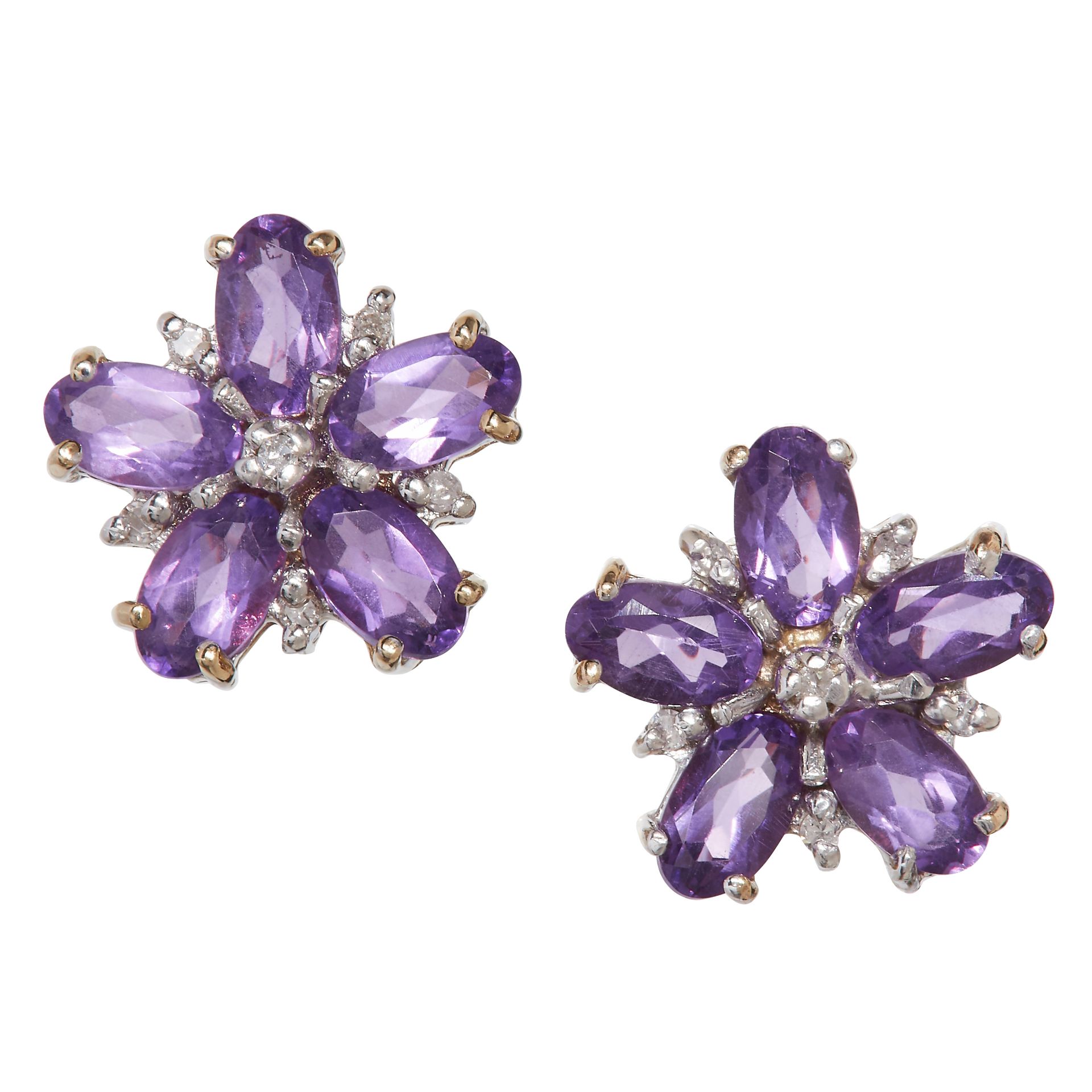 AMETHYST AND DIAMOND EAR STUDS