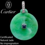 CARTIER, NATURAL JADE DIAMOND AND SAPPHIRE PENDANT