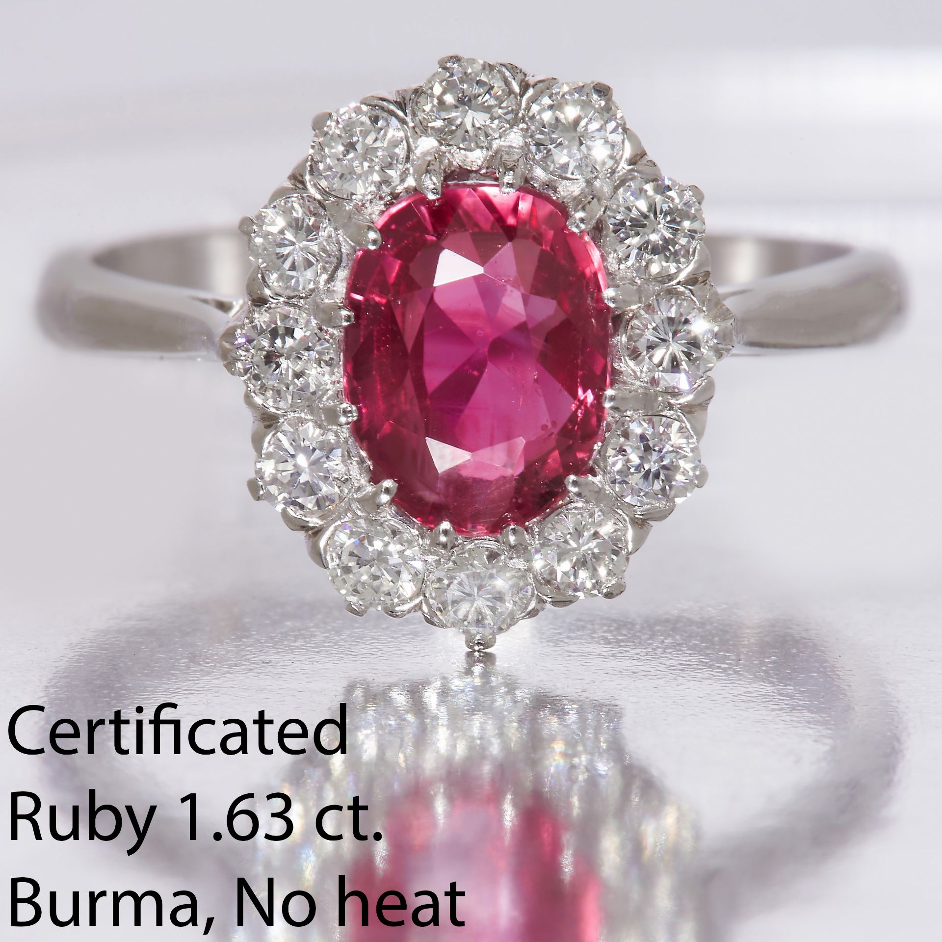 CERTIFICATED 1.63 CT. RUBY AND DIAMOND CLUSTER RING