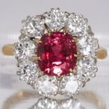 BEAUTIFUL RUBY AND DIAMOND CLUSTER RING