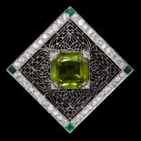 PERIDOT, DIAMOND AND EMERALD BROOCH