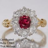 CERTIFICATED RUBY AND DIAMOND CLUSTER RING