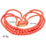 3-ROW CORAL NECKLACE