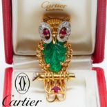 CARTIER, AN IMPORTANT EMERALD & DIAMOND OWL BROOCH, CA. 1950