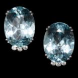 PAIR OF LARGE AQUAMARINE AND DIAMOND EARRINGS