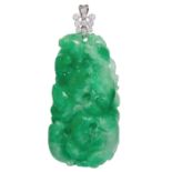 LARGE CHINESE JADE AND DIAMOND CARVED PENDANT