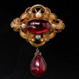 VICTORIAN GARNET AND PEARL BROOCH