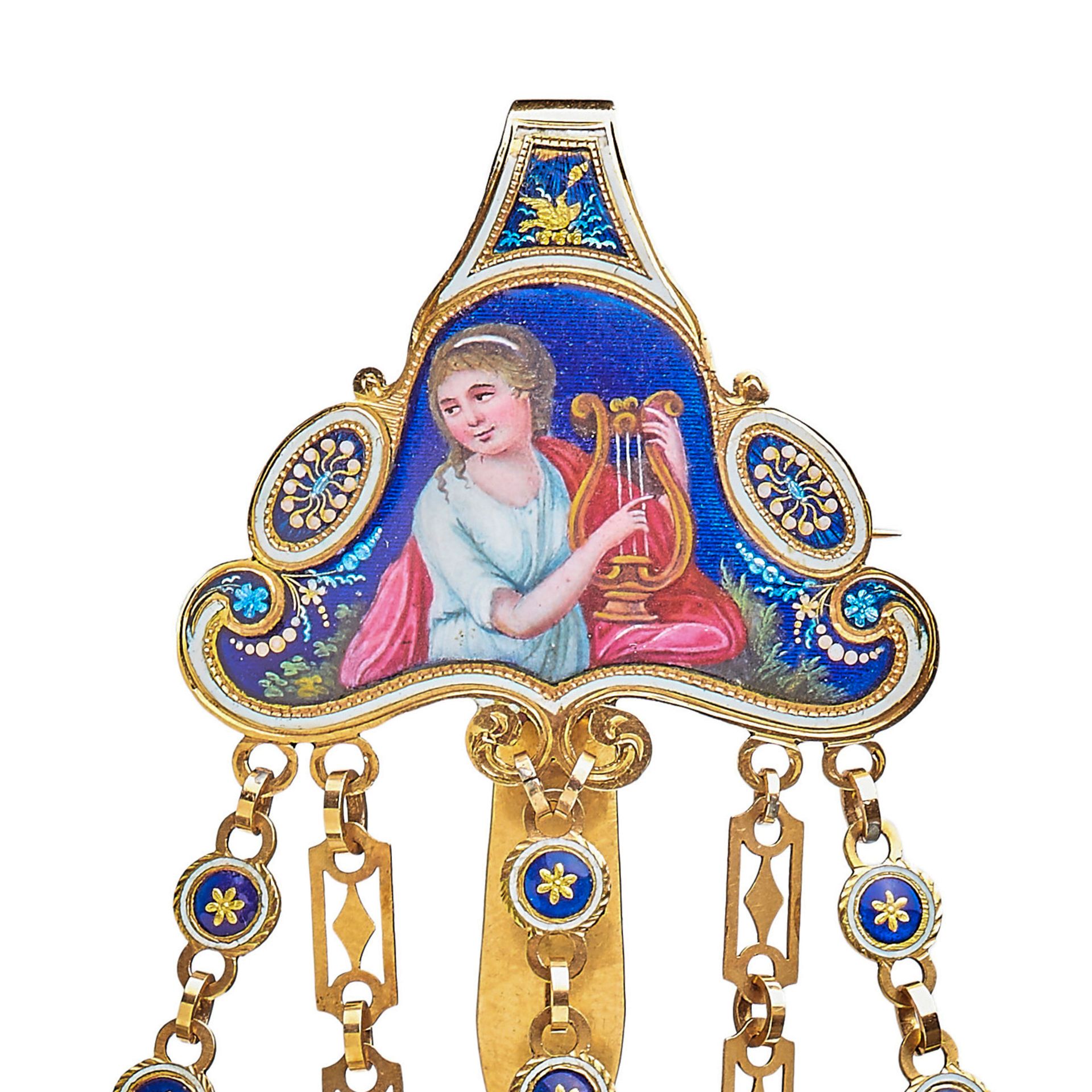 IMPORTANT GOLD AND ENAMEL POCKETWATCH CHATELAINE - Image 3 of 5