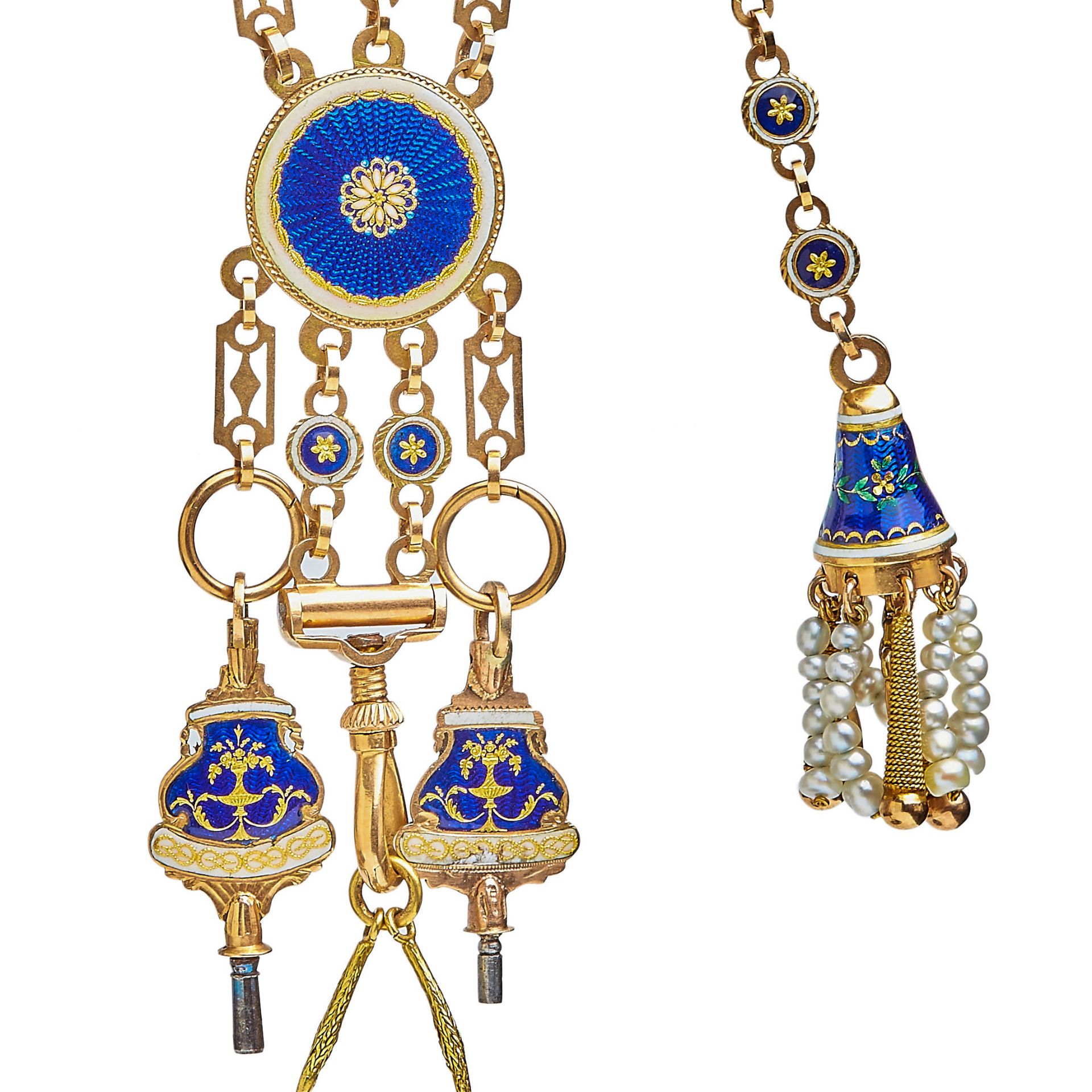 IMPORTANT GOLD AND ENAMEL POCKETWATCH CHATELAINE - Image 5 of 5