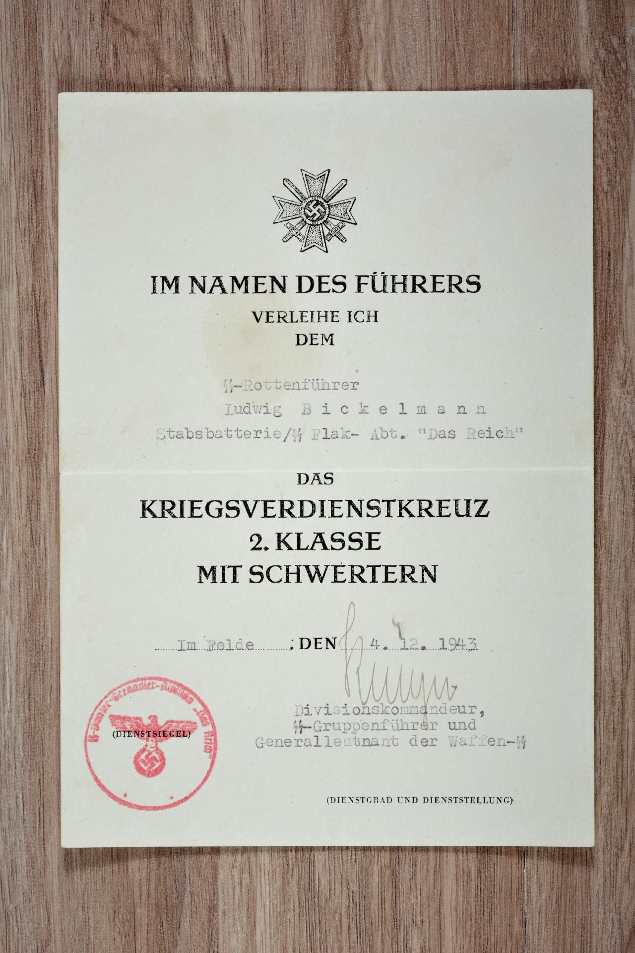 Allgemeine SS : Urkundengruppe SS - Rottenführer Bickelmann, Division "Das Reich" und "RFSS". - Bild 3 aus 7