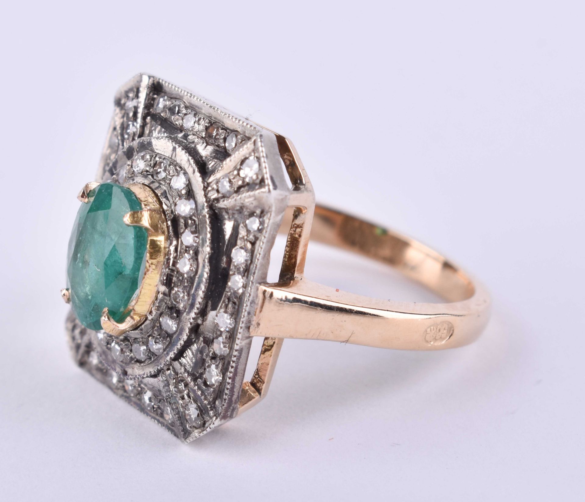 Art Deco emerald - diamond ring Russia - Image 2 of 5