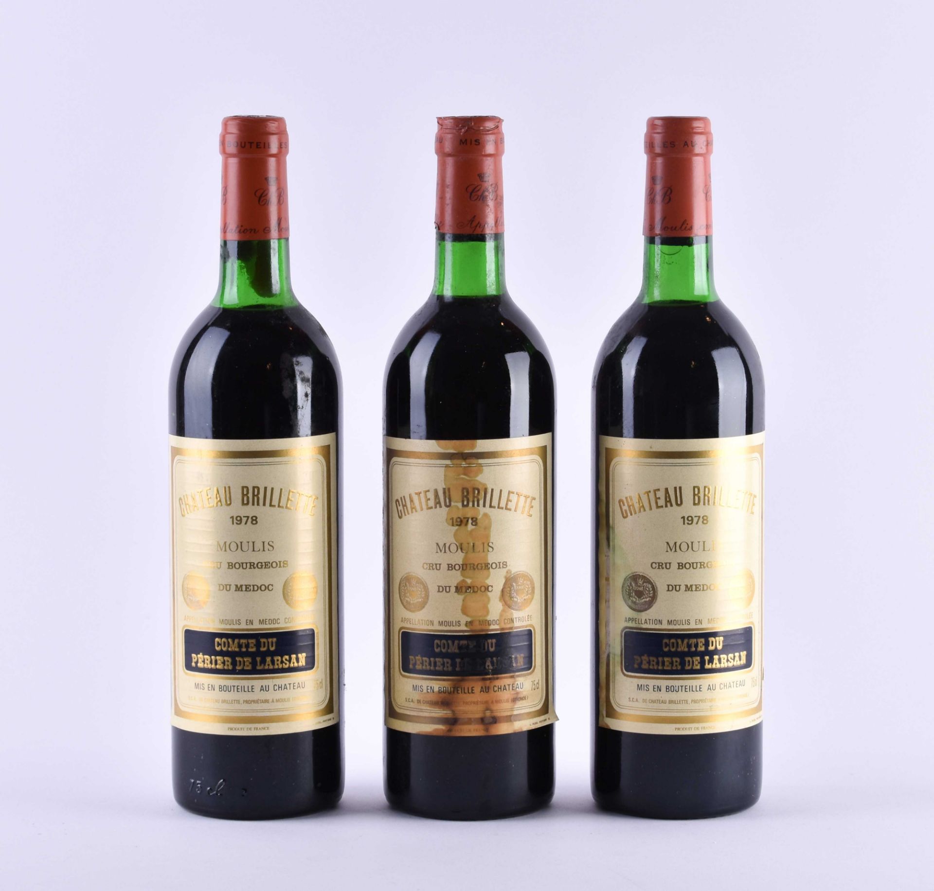 3 bottles of Bordeaux Chateau Brillette 1978