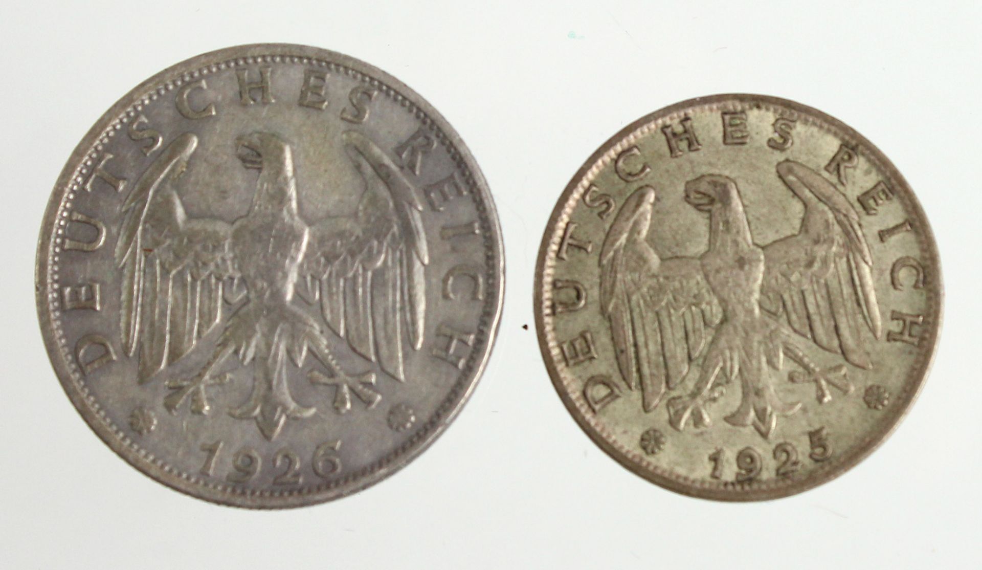 1 und 2 Reichsmark 1925 A und 1926 E - Bild 2 aus 2