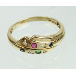 Rubin Saphir Smaragd Ring mit Brillanten - GG 585