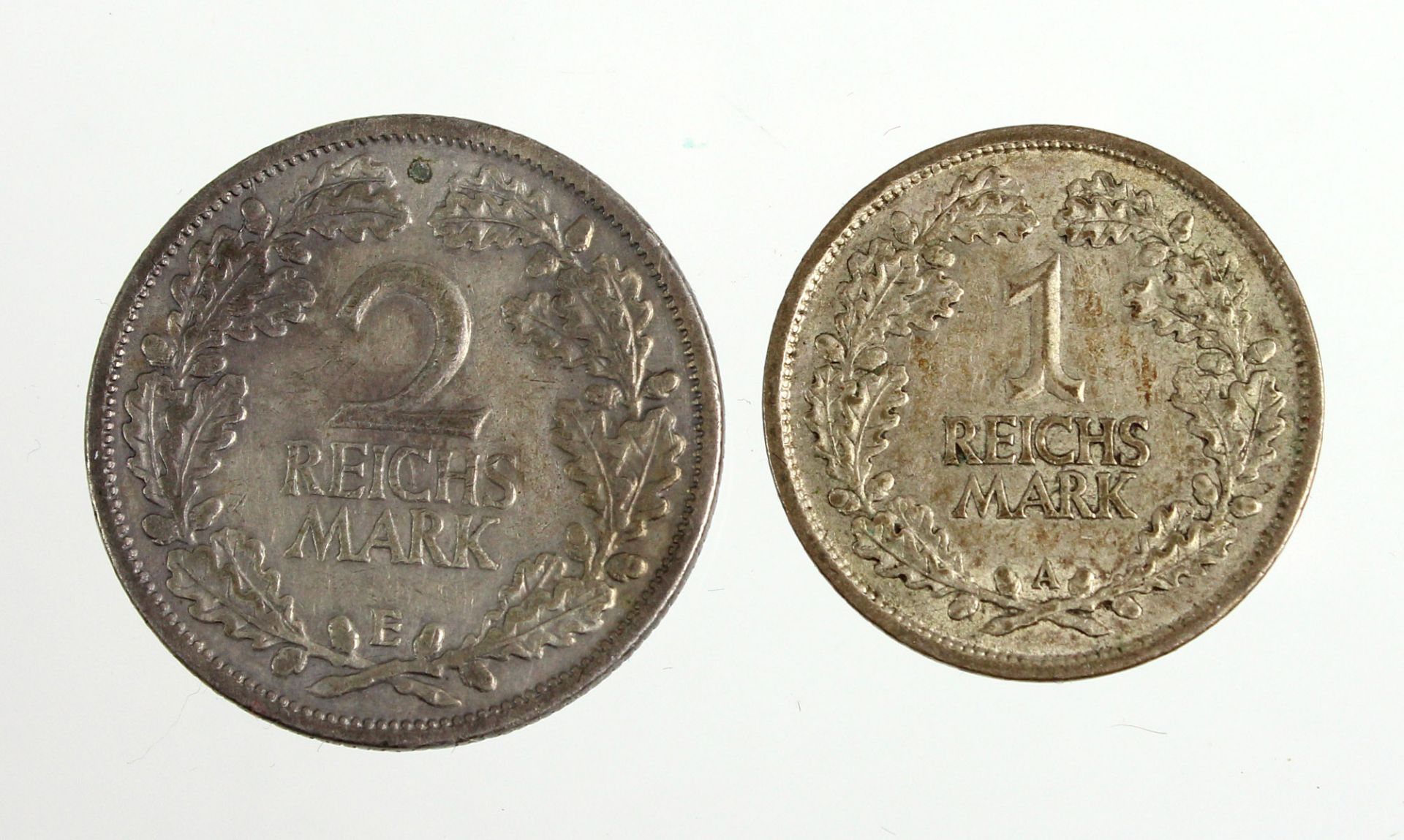 1 und 2 Reichsmark 1925 A und 1926 E