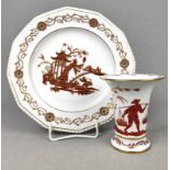 Vase und Teller mit asiatischer Malerei