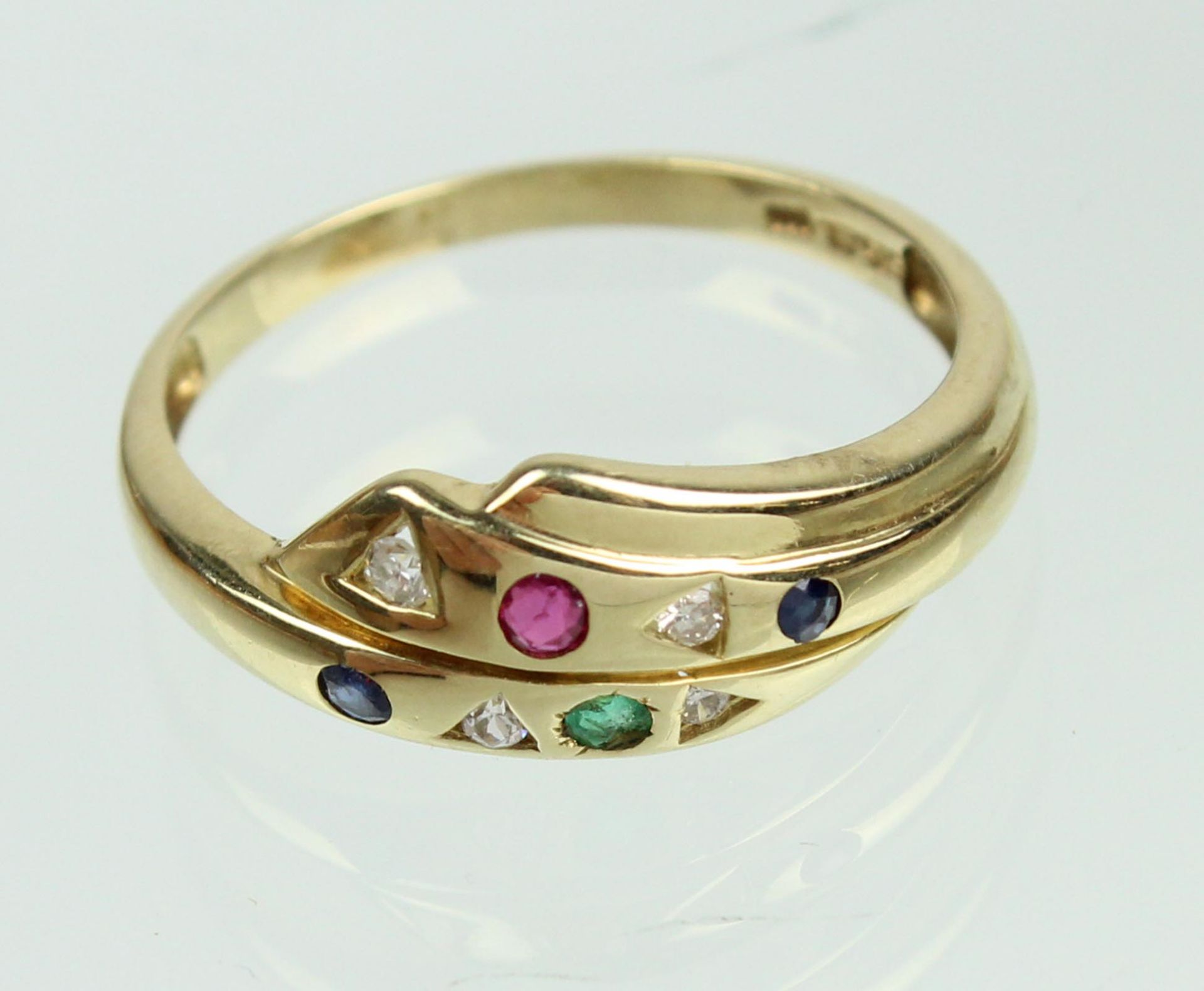 Rubin Saphir Smaragd Ring mit Brillanten - GG 585