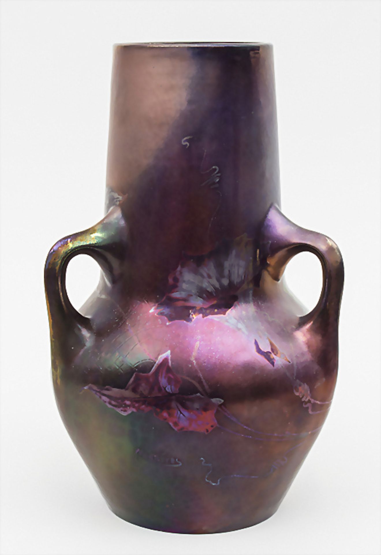 Große Jugendstil Dreihenkelvase / An Art Nouveau vase with 3 handles, Jean Barol, Montieres, ...