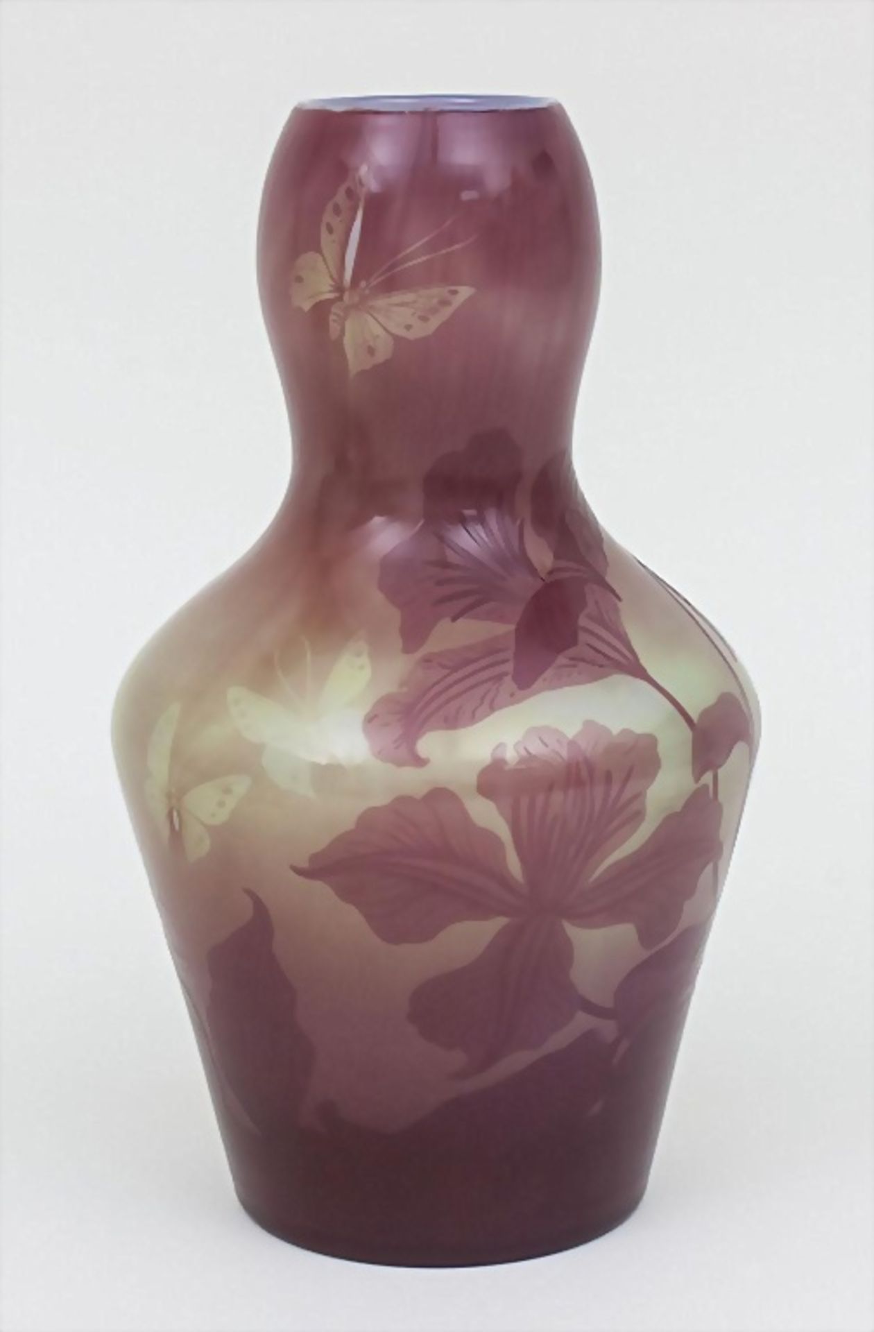 Jugendstil Vase mit Blumenranken und Schmetterlingen / An Art Nouveau Cameo Glass Vase With ...