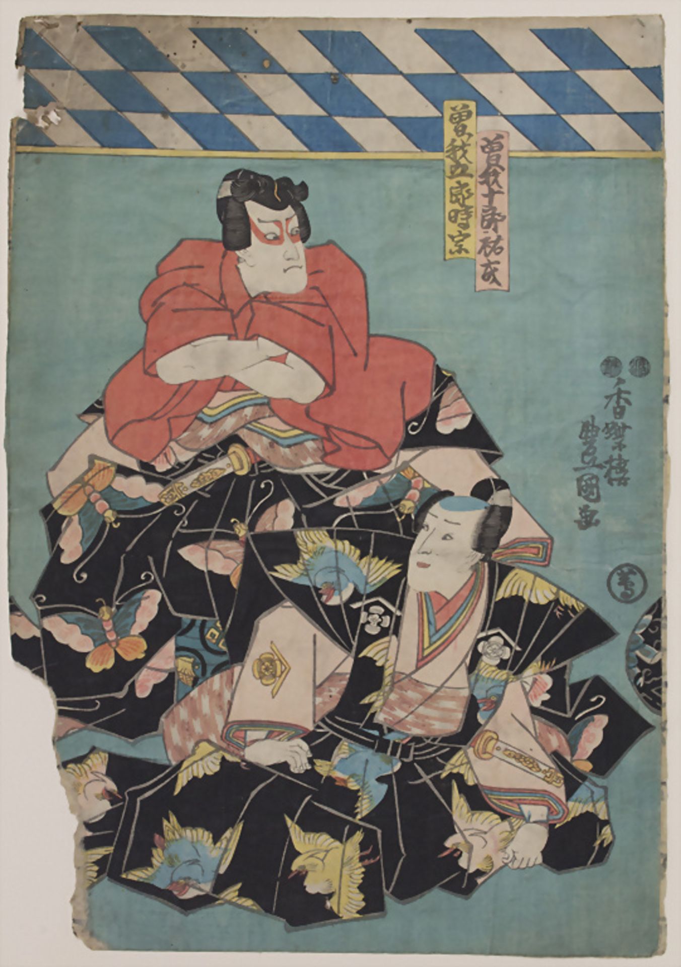 Japanischer Farbholzschnitt 'Samuraigruppe' / 'A samurai group'