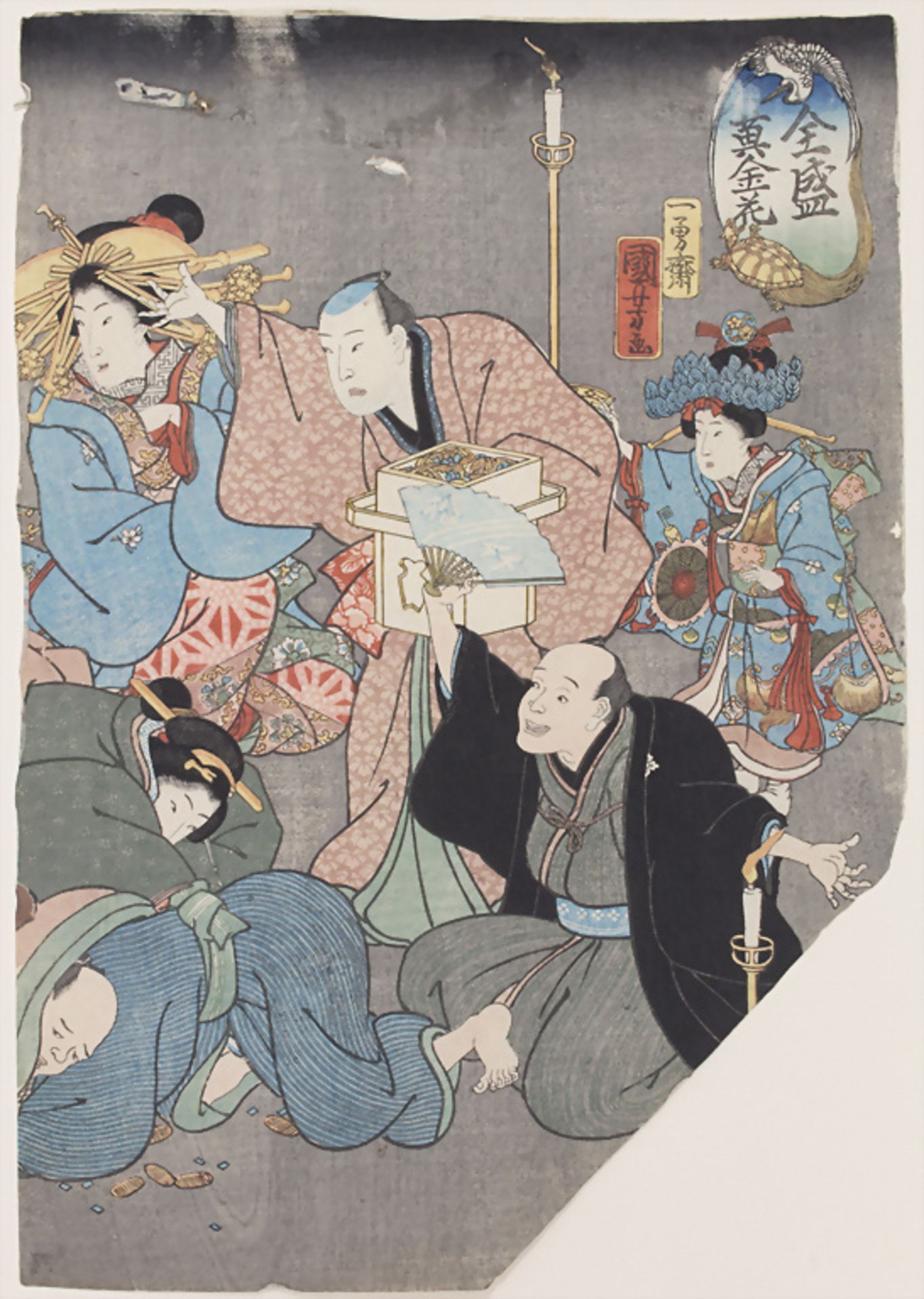 Japanischer Farbholzschnitt, 'Samurai und Geishas' / 'Samurai and Geishas'