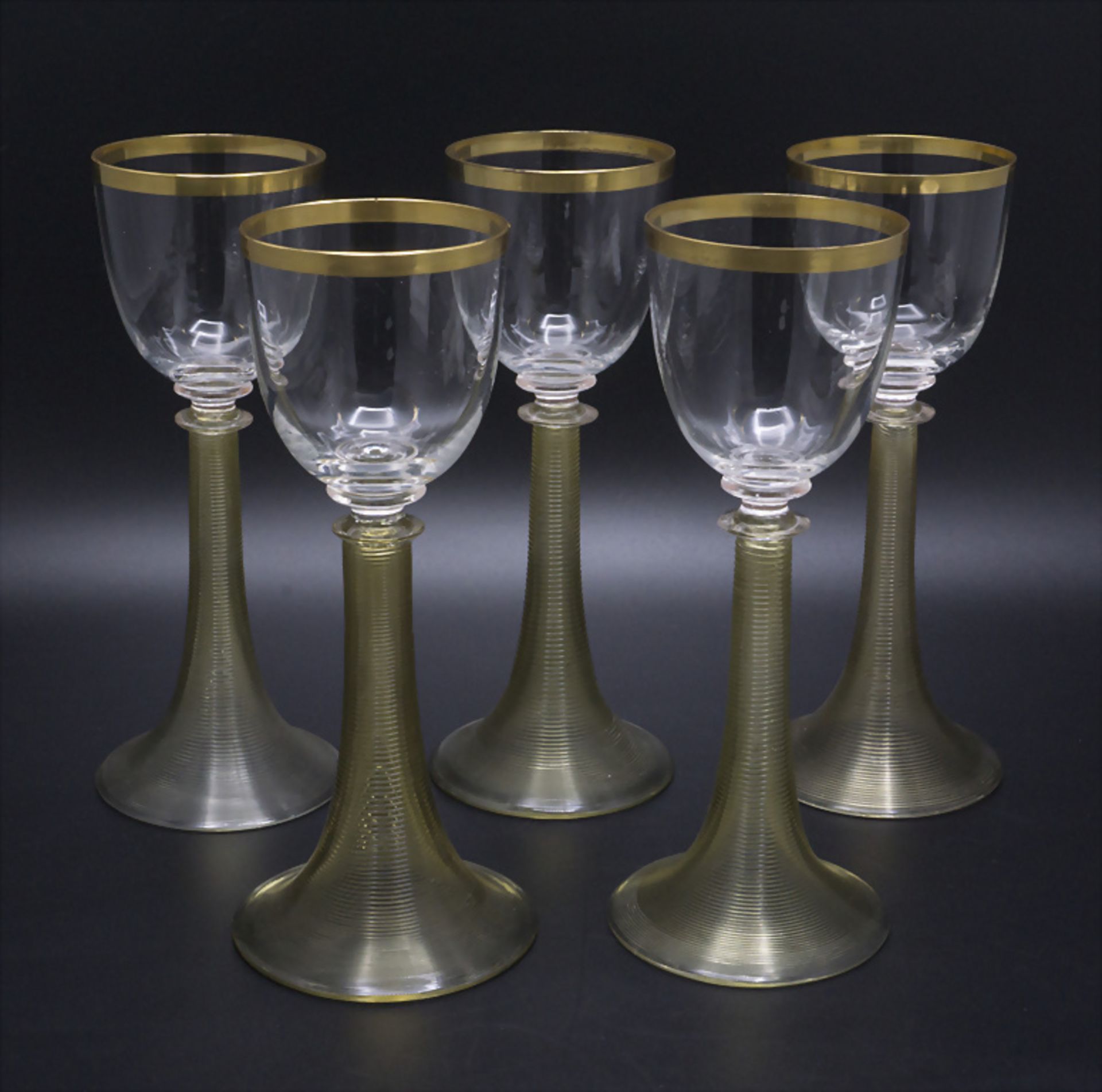 5 Jugendstil Weingläser / 5 Art Nouveau wine glasses, Theresienthal, um 1900