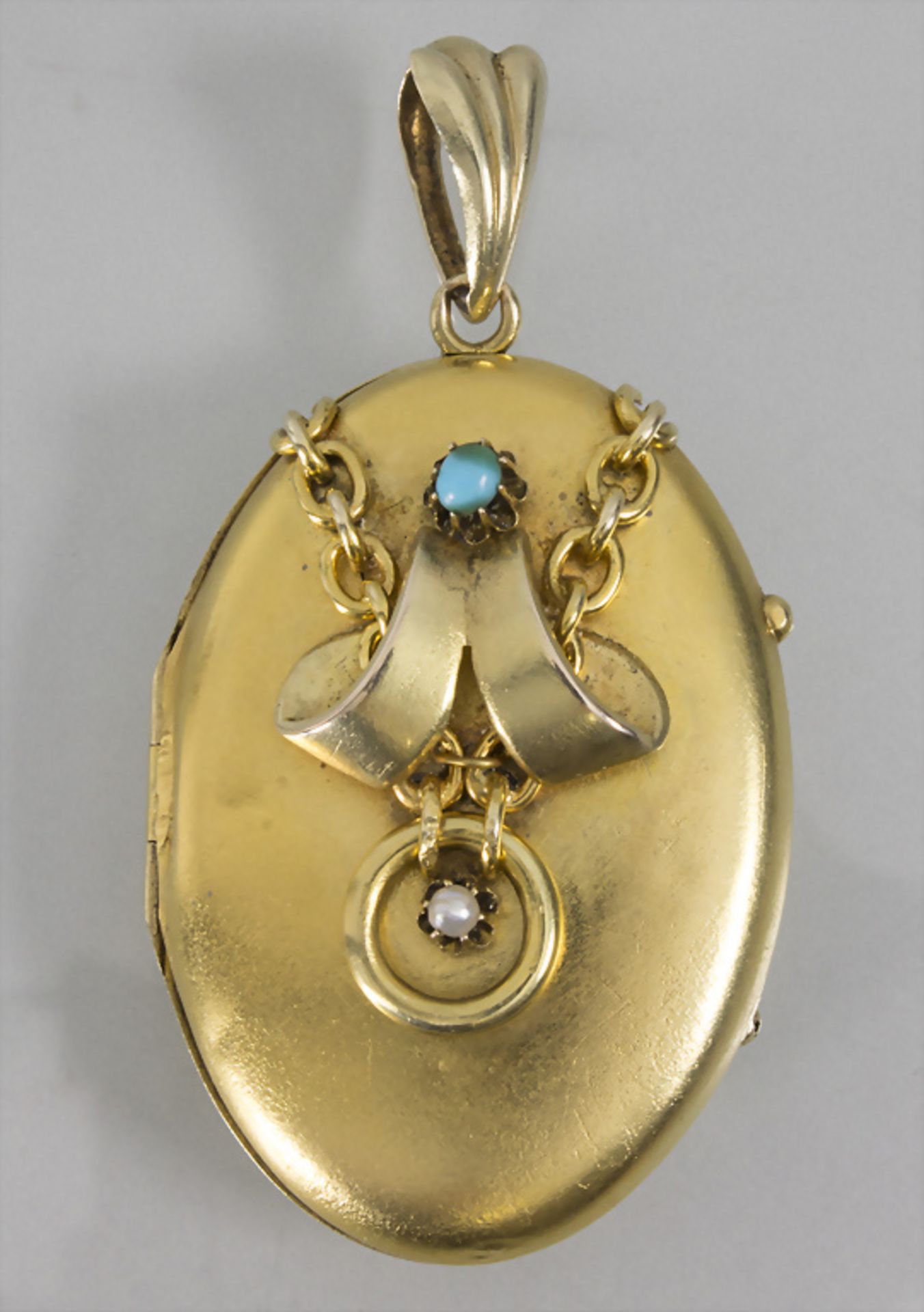 Medaillon mit Türkis und Perle / A medaillon with turquoise and pearls, 19. Jh.