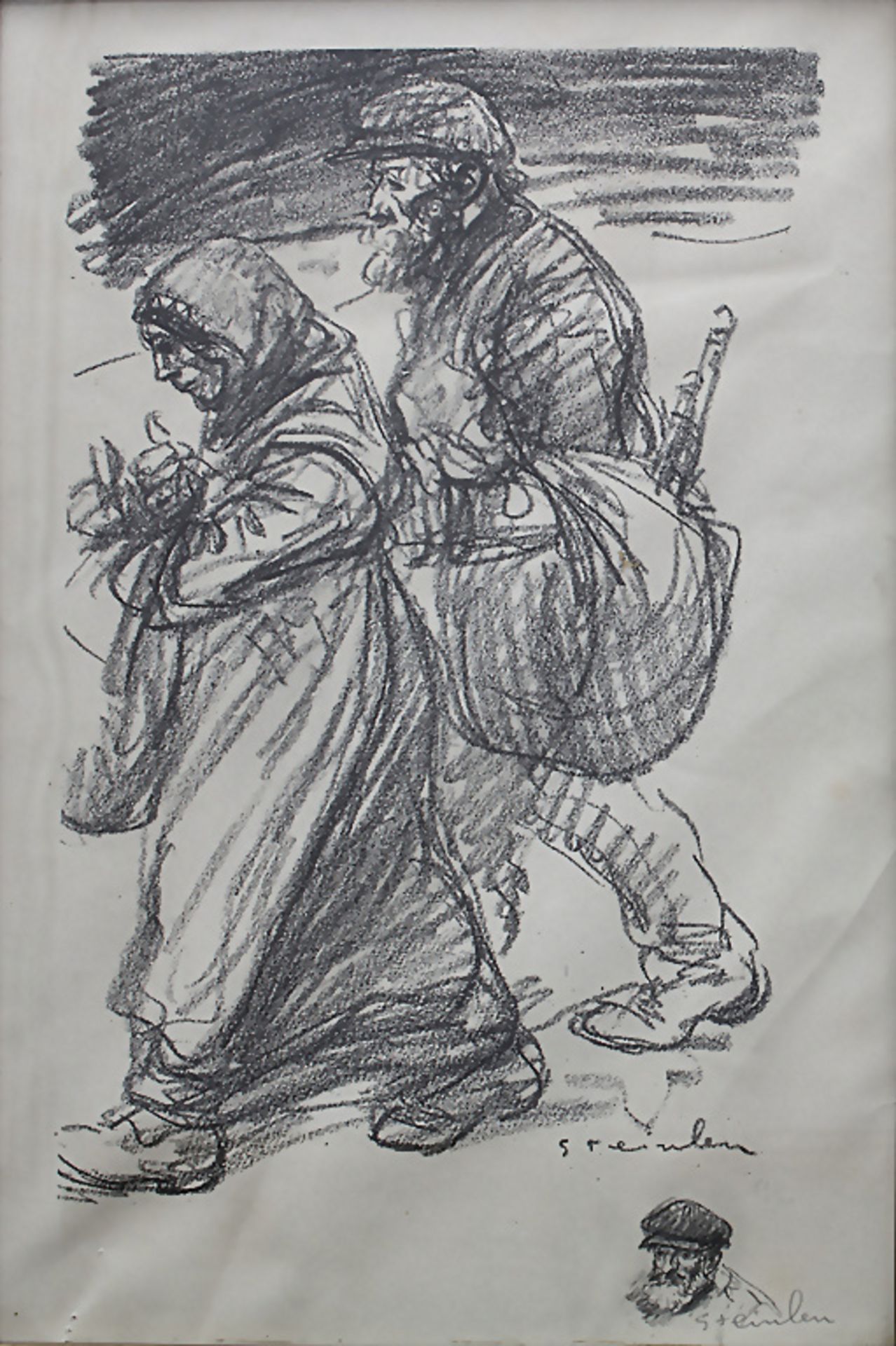 Théophile Alexandre Steinlen (1859-1923) Lithografie: 'Evacués' (evakuiert) / A lithographie: ...