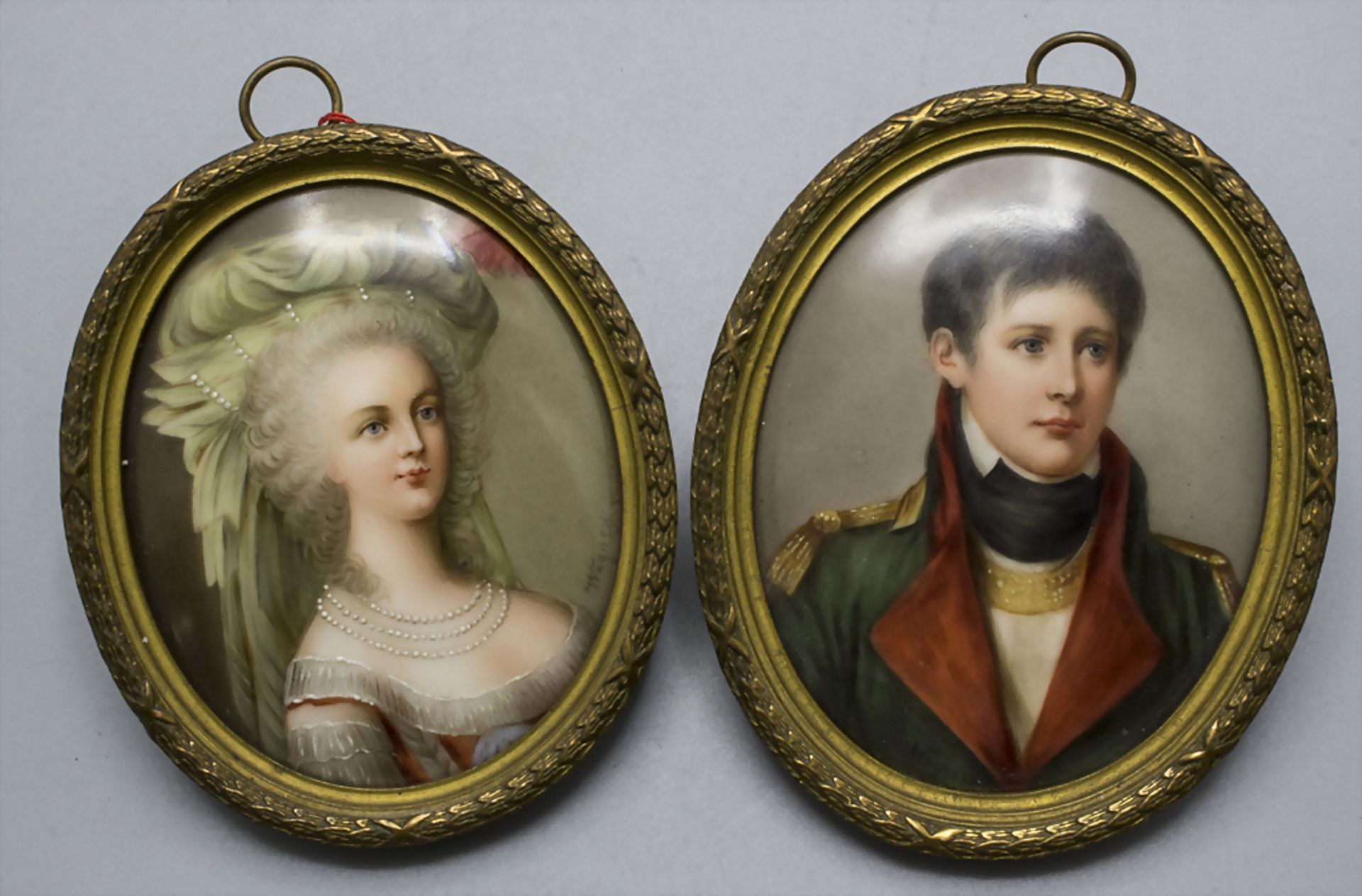 Paar Miniaturen / A pair of miniature portraits, Napoleon Bonaparte u. Marie Antoinette, um 1900