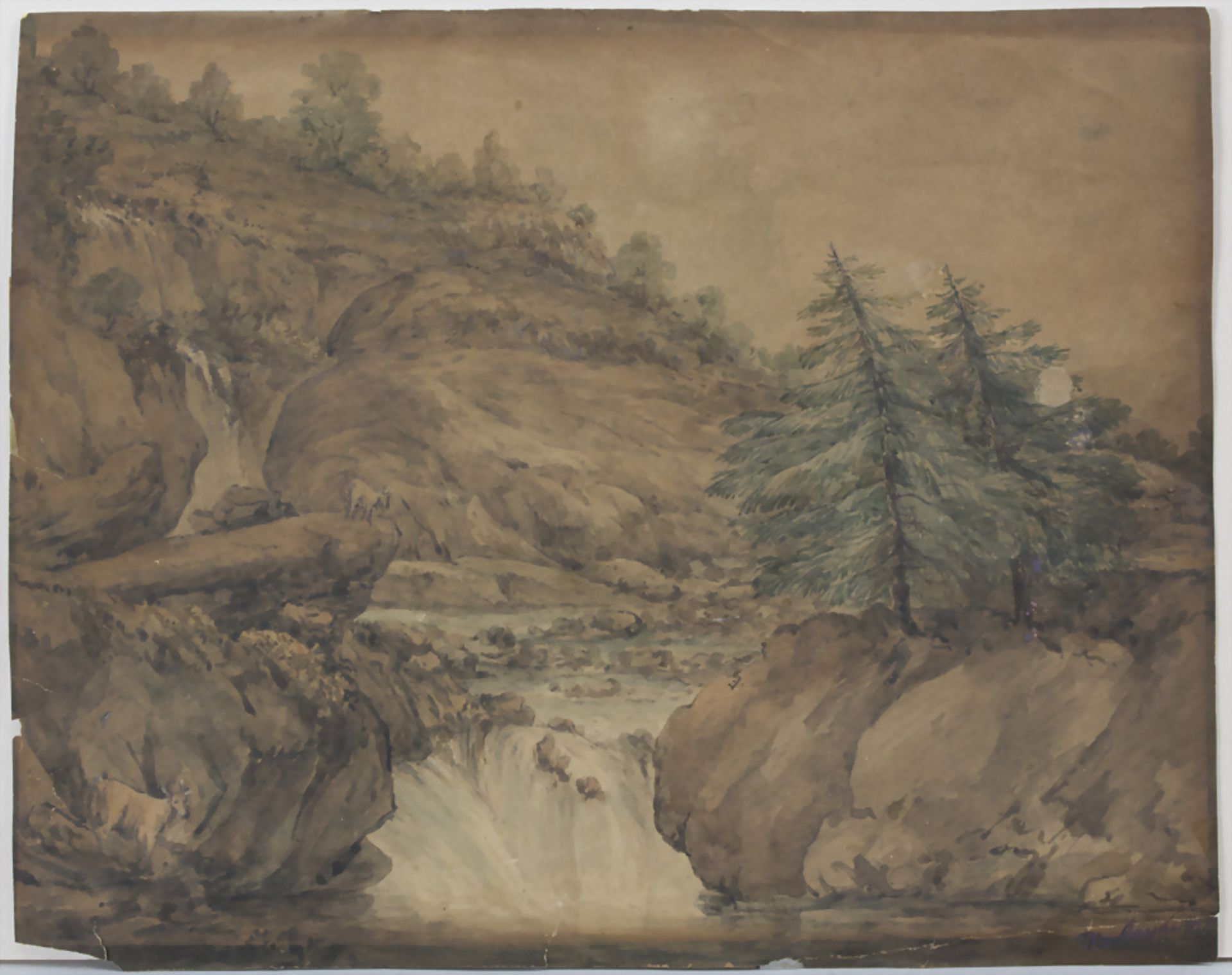Lászlo B. Mednyanszky (1852-1919), 'Landschaft mit Wasserfall' / 'A landscape with a ...