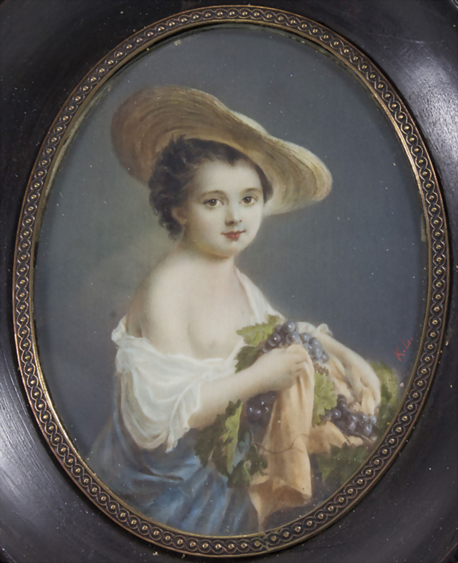 Sehr feines Miniatur Porträt der Mademoiselle Helvetius, Comtesse de Mun, nach François Hubert ...