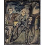 Ungarischer Künstler, 'Drei Herren auf einer Bank' / 'Three gentlemen on a bench', 20. Jh.