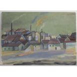 Kubistischer Maler, 'Stadt mit rauchenden Schornsteinen' / 'A city view with smoking ...