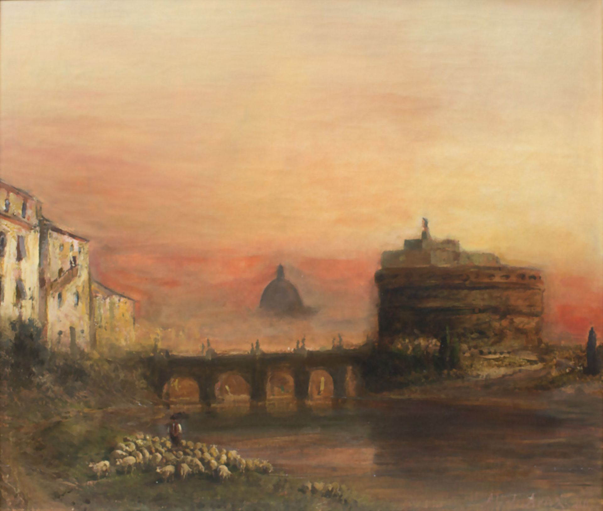 Albert ARNZ (1832-1914), Engelsbrücke in Rom mit Engelsburg und Petersdom, 1906