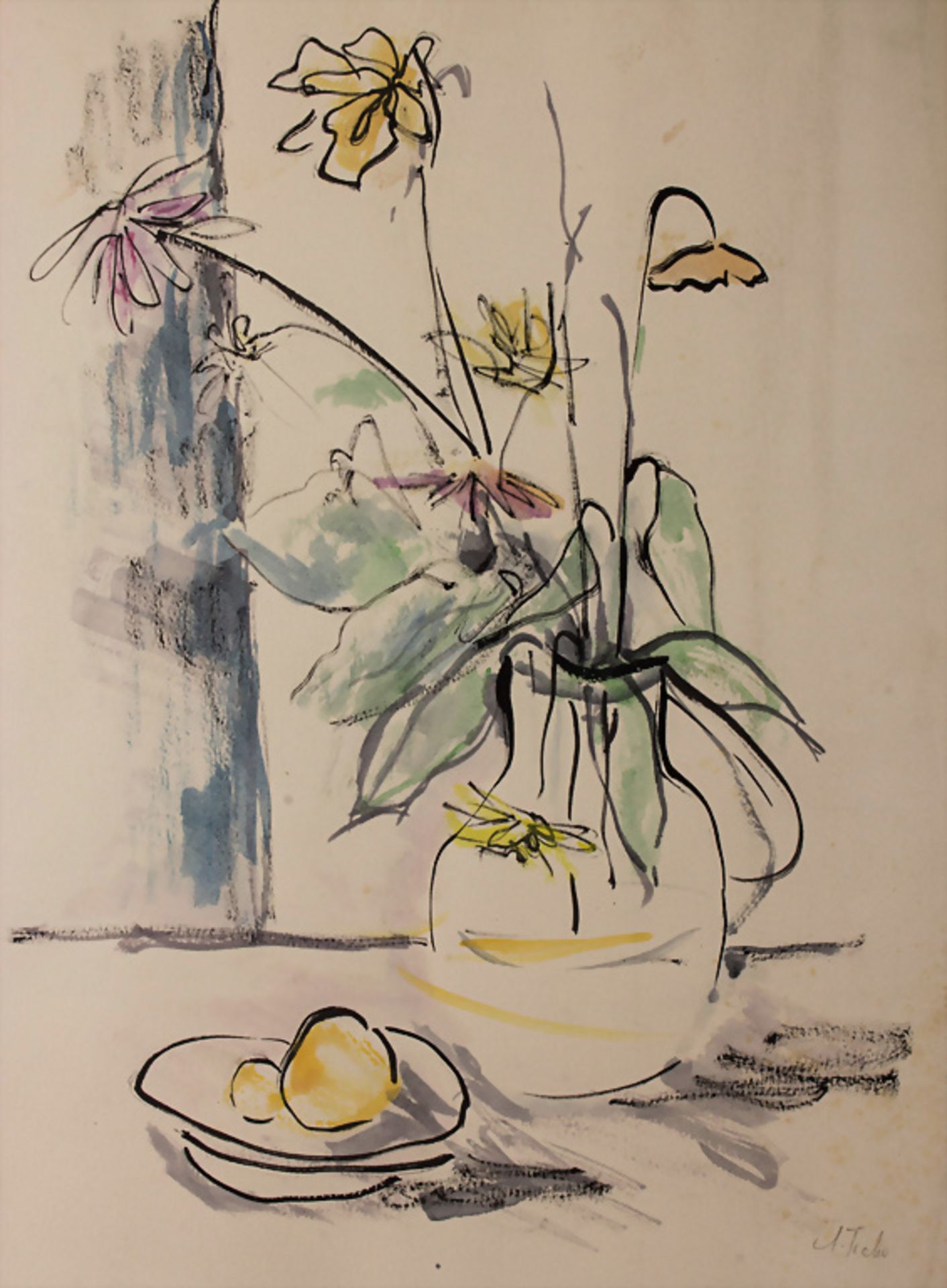 Anna Ticho (1894-1980), 'Blumenstillleben mit Zitrone' / 'A floral still life with lemon', 1. ...