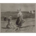Pierre-Auguste Renoir (1941-1919), 'Damen mit Hündchen am Strand' / 'Two ladies with a doggie ...