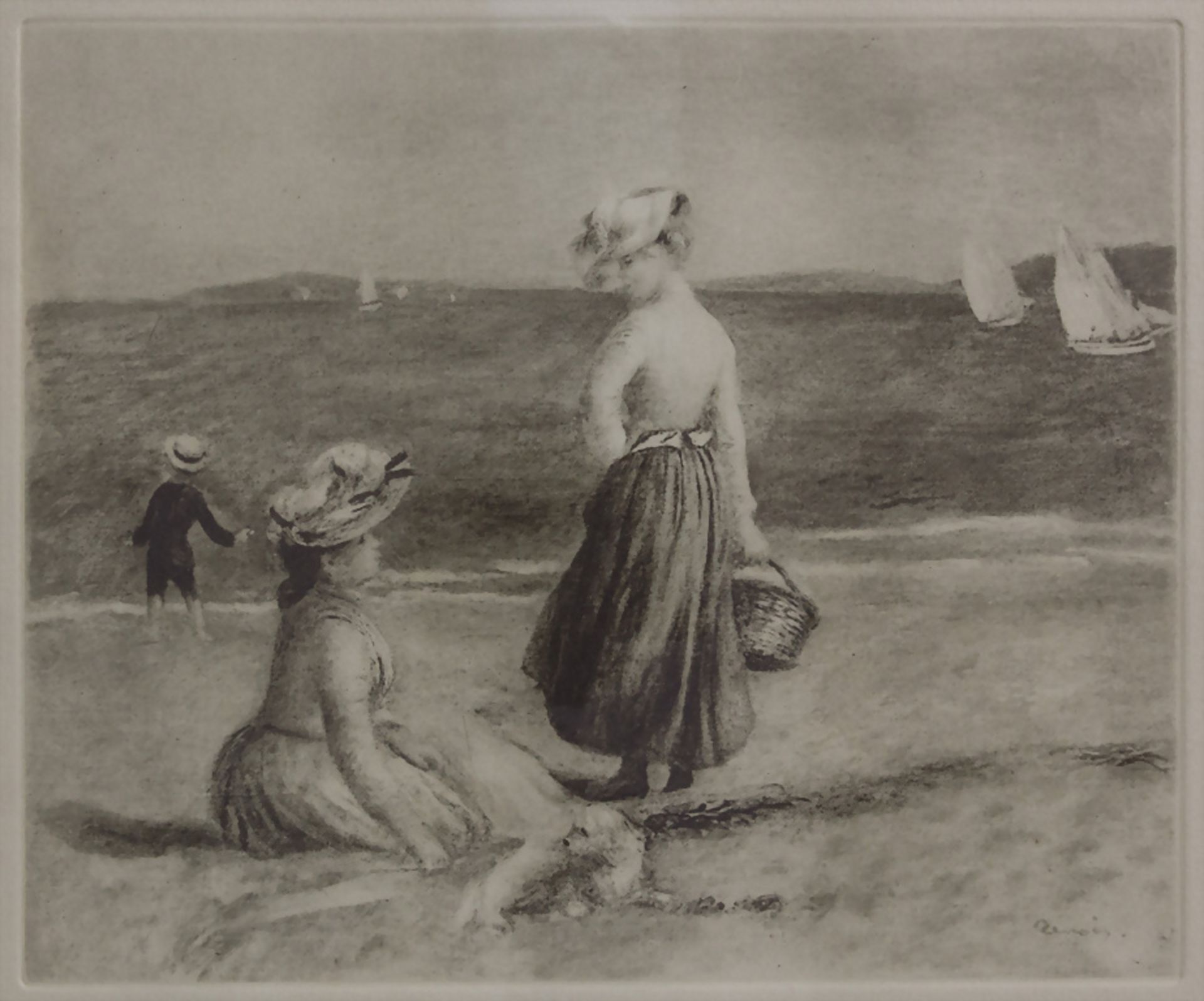 Pierre-Auguste Renoir (1941-1919), 'Damen mit Hündchen am Strand' / 'Two ladies with a doggie ...
