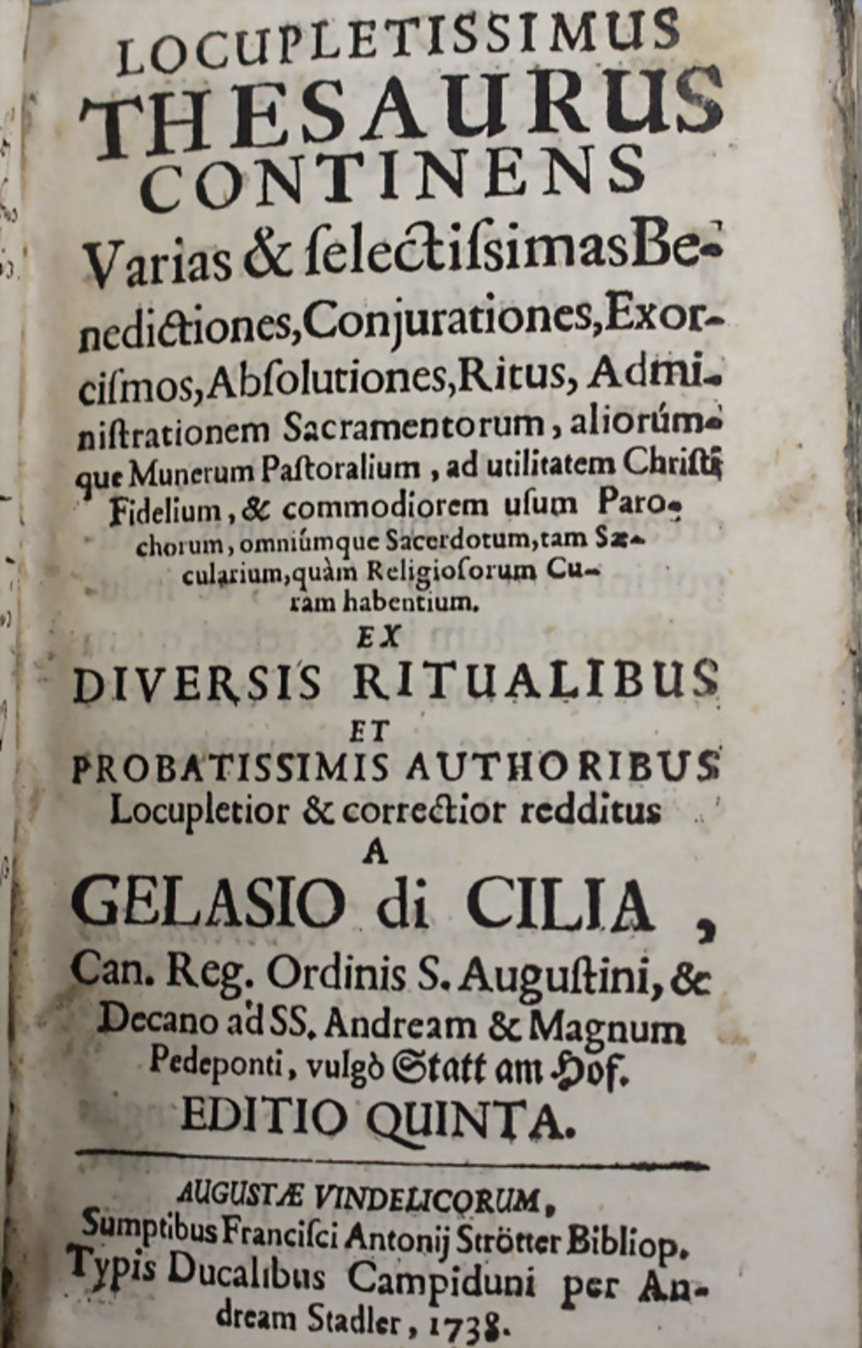 Gelasio di Cilia: 'Locupletissimus Thesaurus', Augsburg, 1738