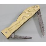 Kleines Jugendstil Taschenmesser mit weiblichem Akt / A small Art Nouveau pocket knive with a ...