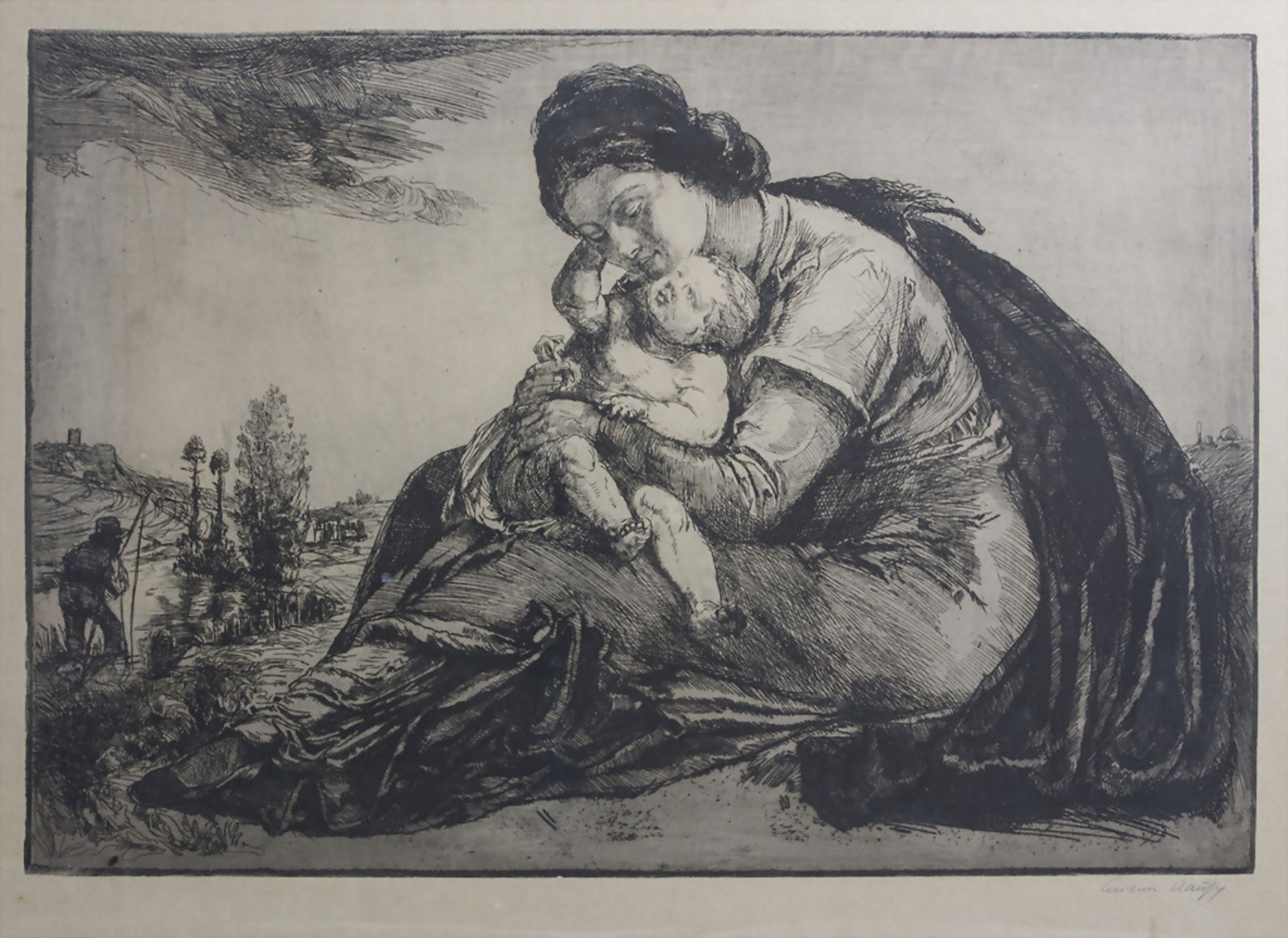 E. Daufy, 'Mutter mit Kind in Landschaft' / 'Mother with child in a landscape'