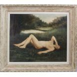 P. Collin, 'In Landschaft liegender Frauenakt' / 'A female nude in a landscape', 20. Jh.