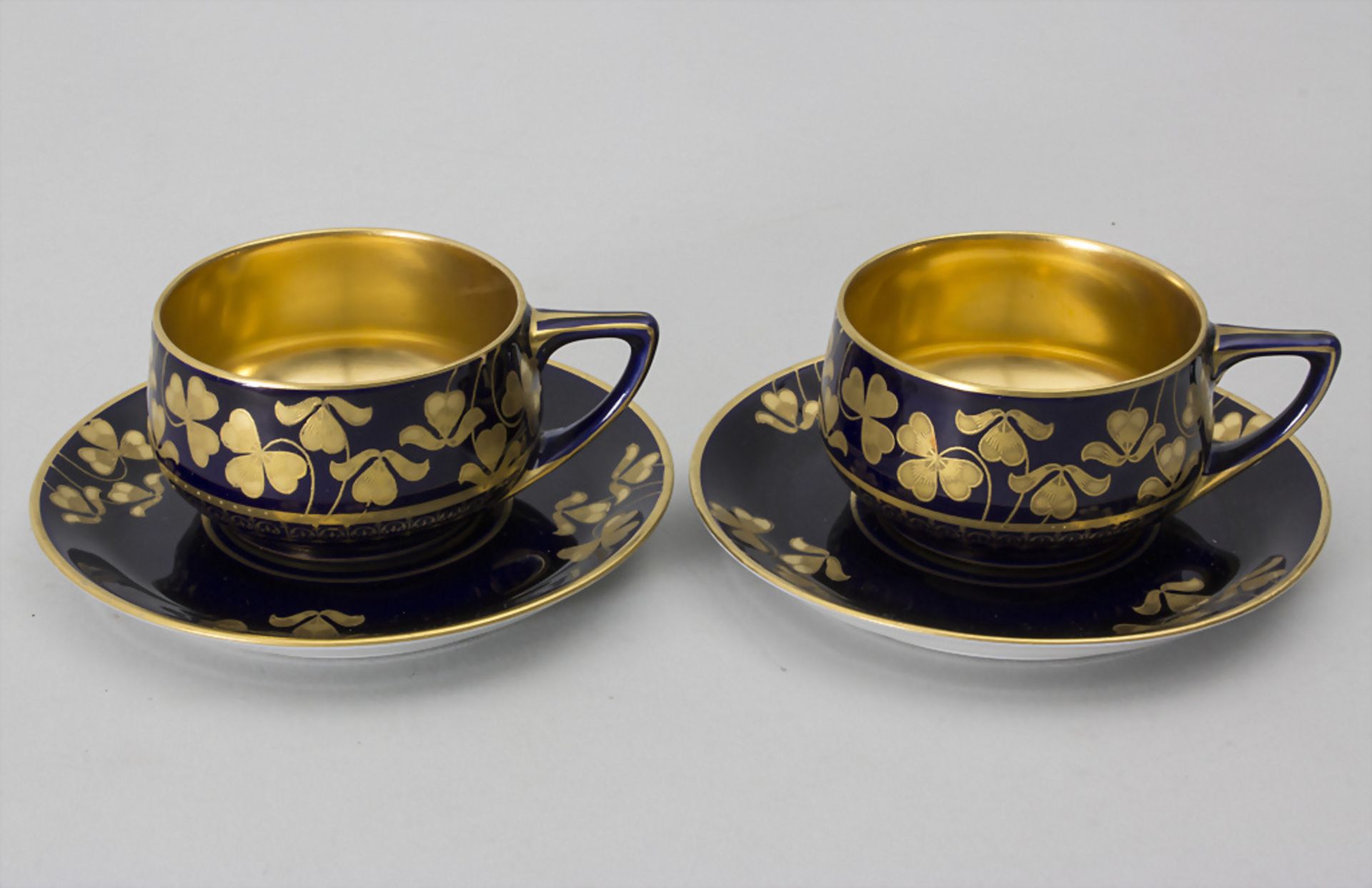 Paar Donatello Jugendstil Mokkatassen u. UT / A pair of Art Nouveau mocha cups and saucers, ...