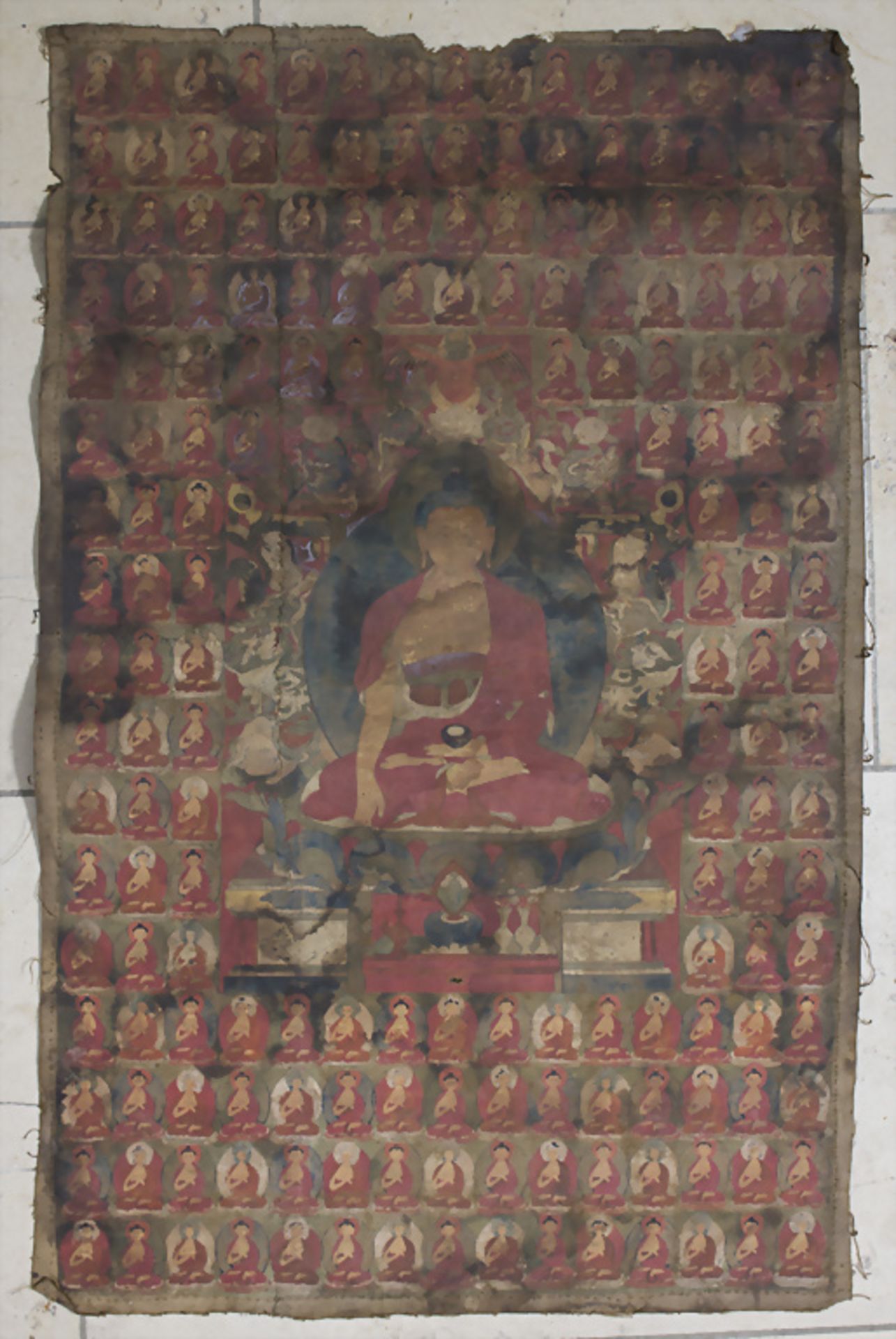 Tangka mit Buddha im Lotussitz / A tangka with Buddha in the lotus position, Tibet, 18. Jh.