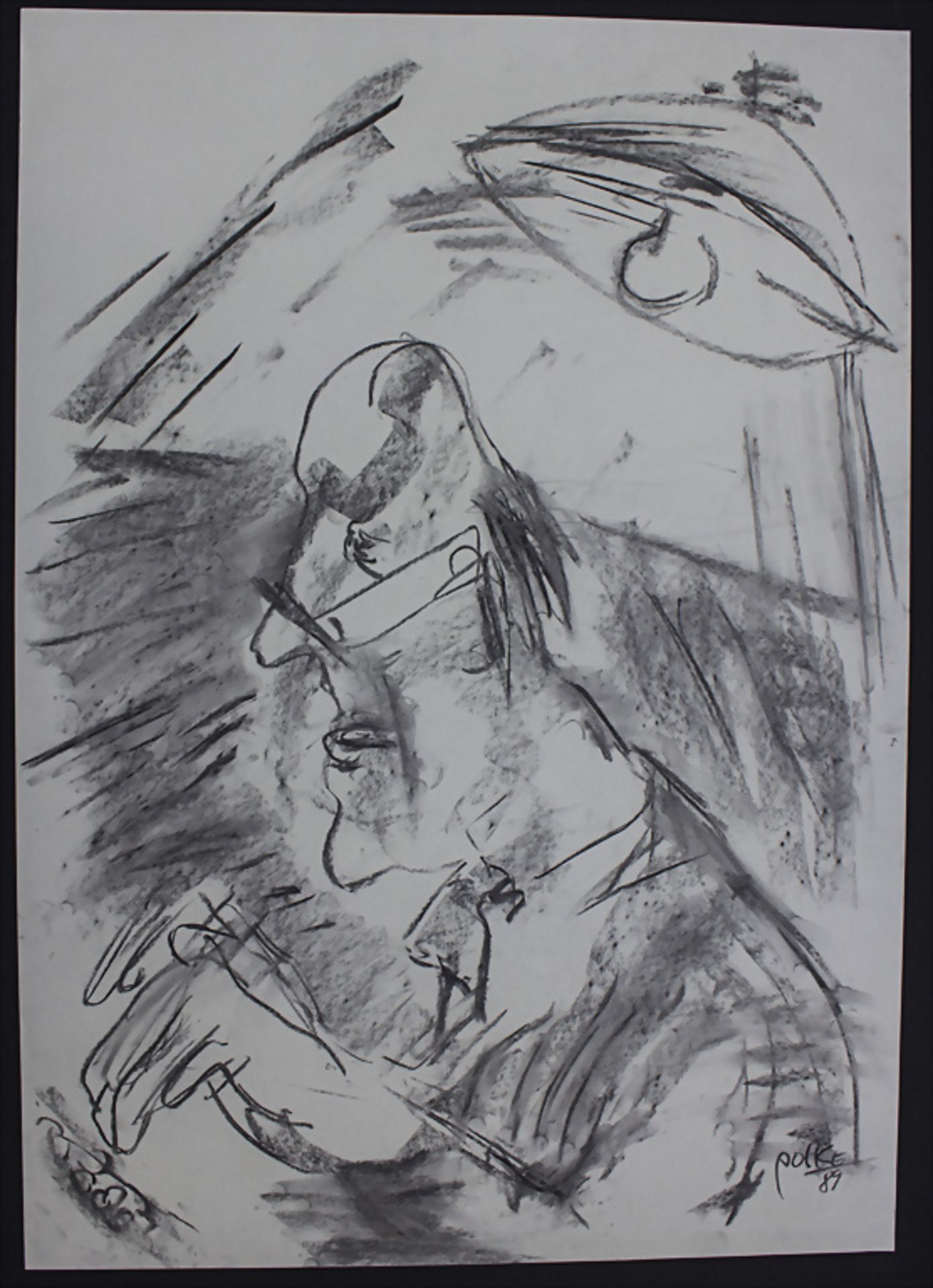 Polke (Künstler des 20. Jh.), 'Mann am Schreibtisch' / 'A man sitting on a desk', 1989